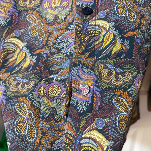 Vintage John Lennon Inspired Paisley Print Button-Up Blouse – Size L – Retro 60s - Picture 4 of 6